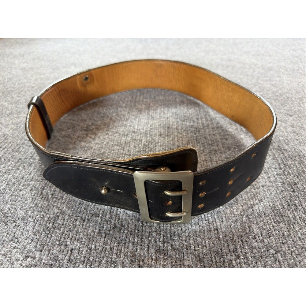 Vtg USA Dehner's Omaha Black Leather Duty Belt Double Prong Buckle Sam Browne 35
